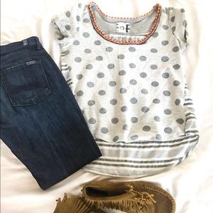 Akemi + Kim Anthropologie Grey Embroidered Top Sm